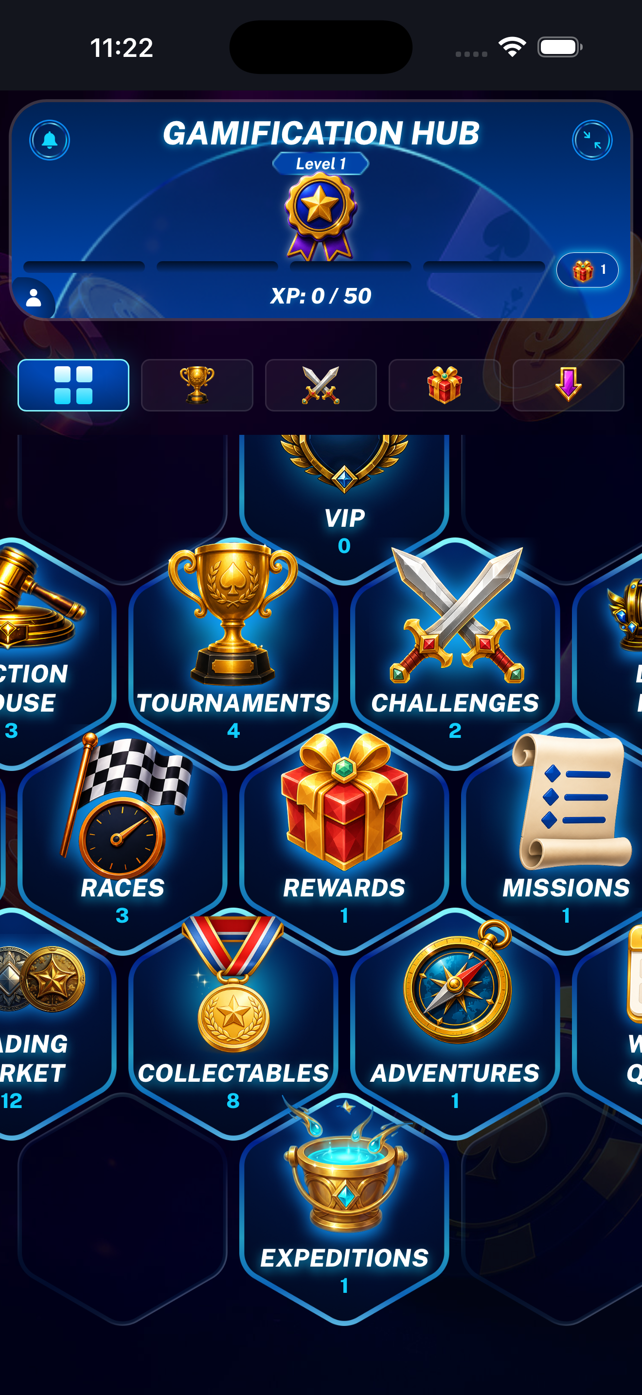 Widgets overview showing the count of incomplete available Expeditions
